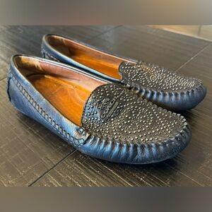COACH Black Leather Studded Moccasin Loafer Shoes SZ 5.5